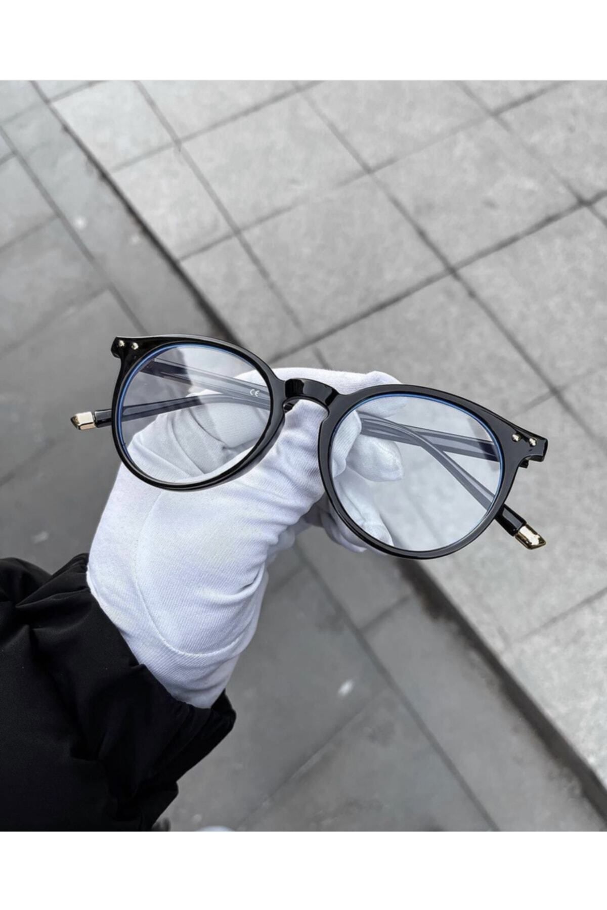 Unisex Siyah Yuvarlak Çerçeveli Mavi Işık Filtreli Gözlük