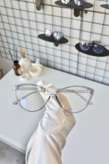 Füme Cat Eye Kemik Şeffaf Kadın Erkek Unisex Mavi Işık Korumalı Ekran Gözlüğü Gözlük
