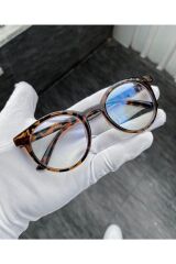 Unisex Leopar Desen Yuvarlak Çerçeve Gözlük