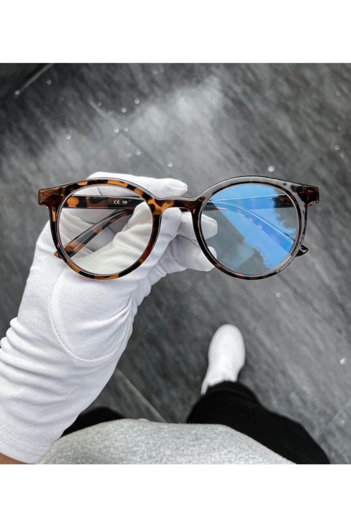 Unisex Leopar Desen Yuvarlak Çerçeve Gözlük