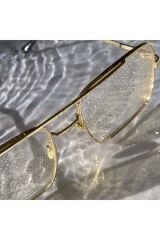 Gold Çerçeveli Şeffaf Camlı Unisex Gözlük