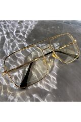 Gold Çerçeveli Şeffaf Camlı Unisex Gözlük