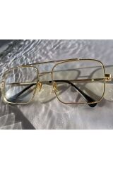 Gold Çerçeveli Şeffaf Camlı Unisex Gözlük