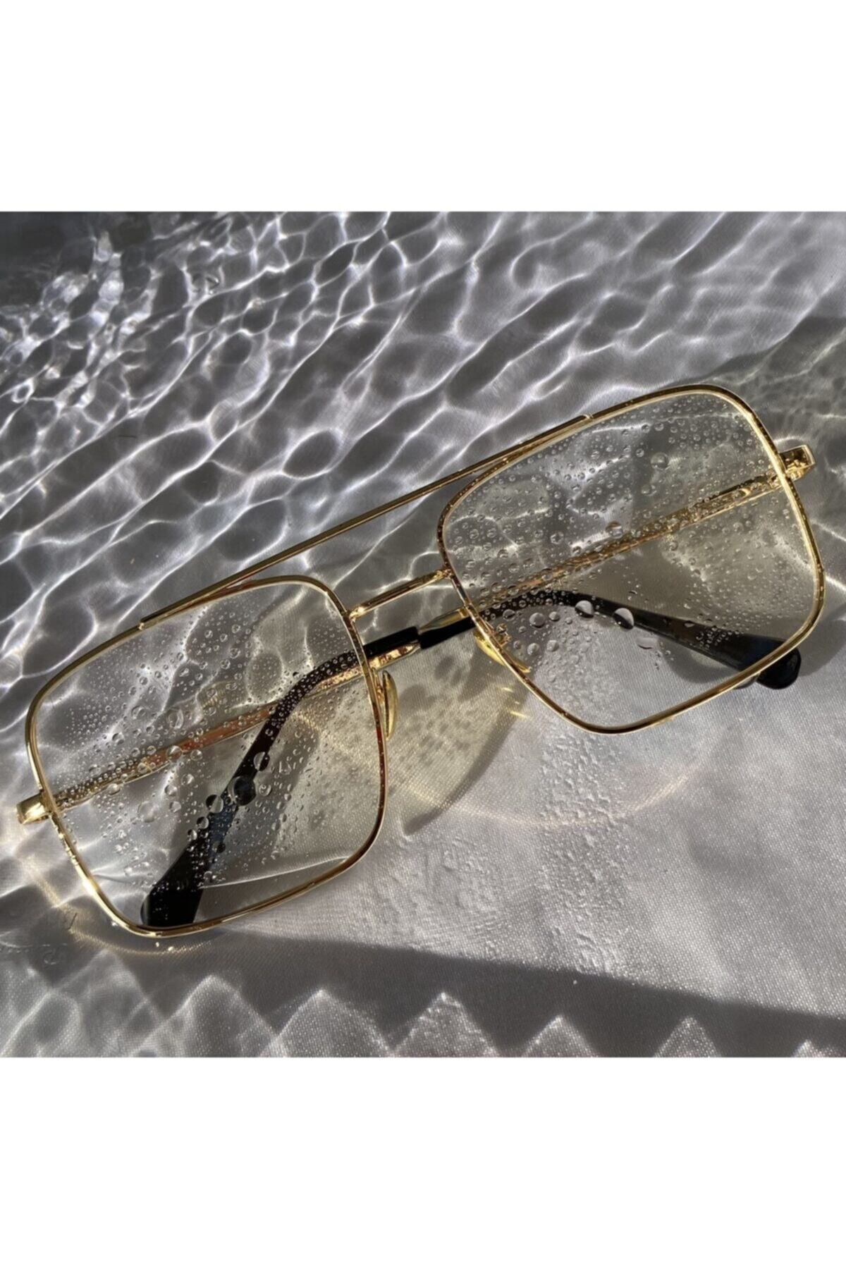 Gold Çerçeveli Şeffaf Camlı Unisex Gözlük