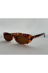 Retro Leopar Güneş Gözlüğü, Oval, Kahve Cam Renkli