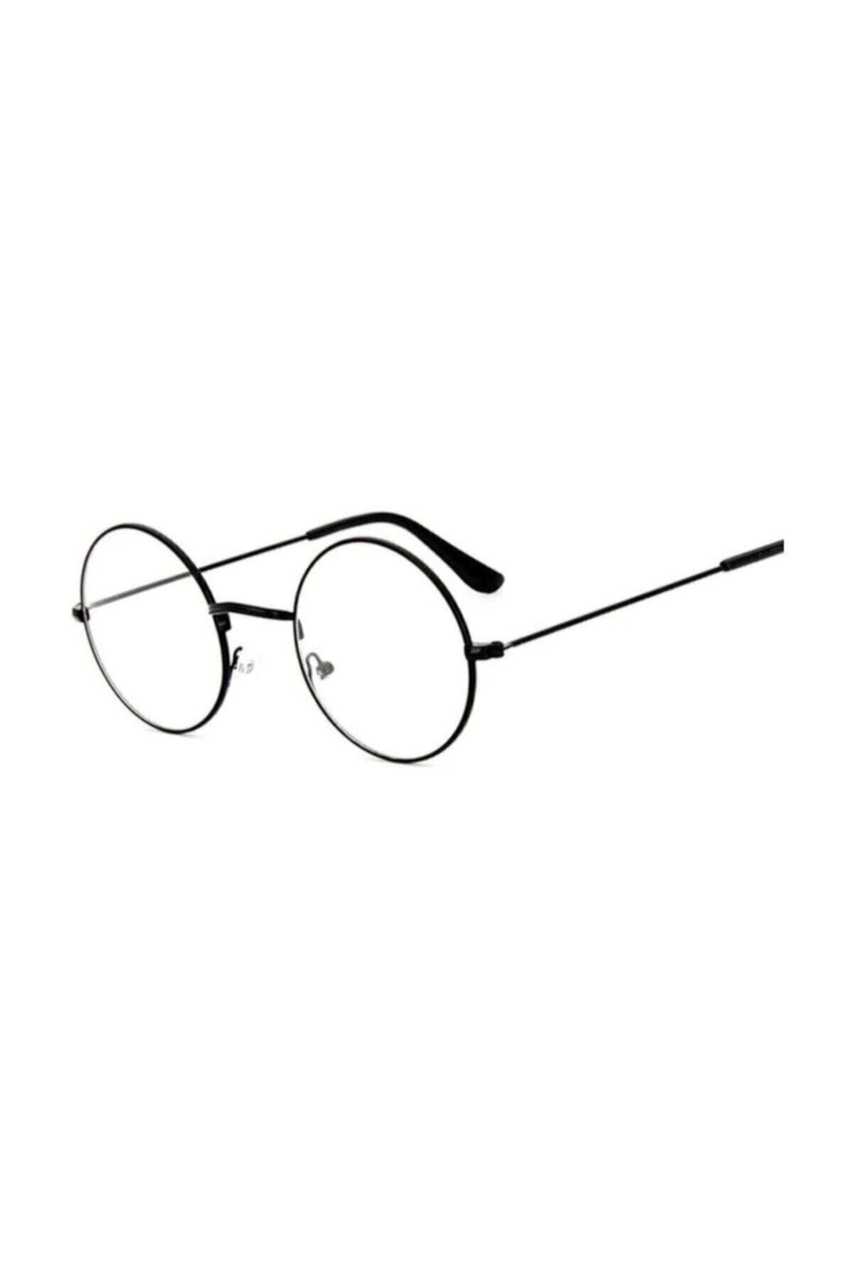 Şeffaf Camlı Retro Yuvarlak Harry Potter Siyah Gözlük Pra-1215832-6570