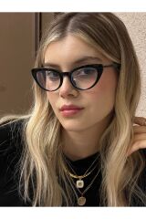 Sydyney Siyah Cateye Mavi Işık Filtreli Gözlük BlueBlock Kedi Gözü, Optik Uyumlu Camları Değişebilir