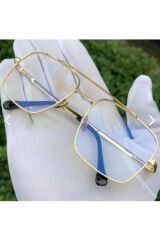 Reynmen Model Gold Renk Mavi Işık Filtreli Pilot Gözlük, Optik Uyumlu Camları Değişebilir