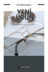 Reynmen Model Unisex Altın Çerçeveli Kristal Cam Şeffaf Mavi Işık Korumalı Gözlük