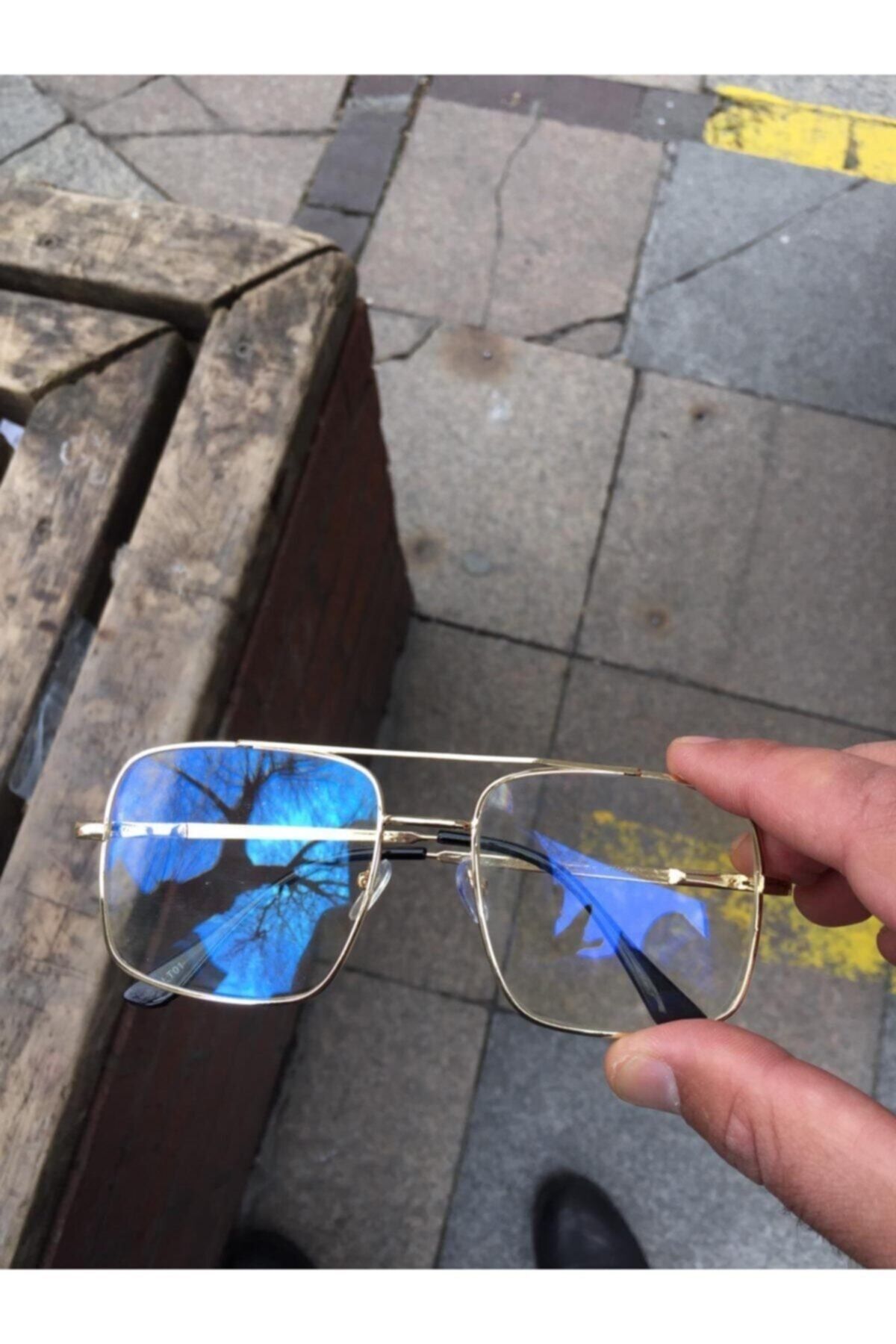 Unisex Gold Çerçeveli Mavi Işık Filtreli Şeffaf Gözlük