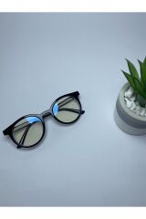 Siyah Kalın Yuvarlak Unisex Şeffaf Camlı Mavi Işık Koruyucu Gözlük