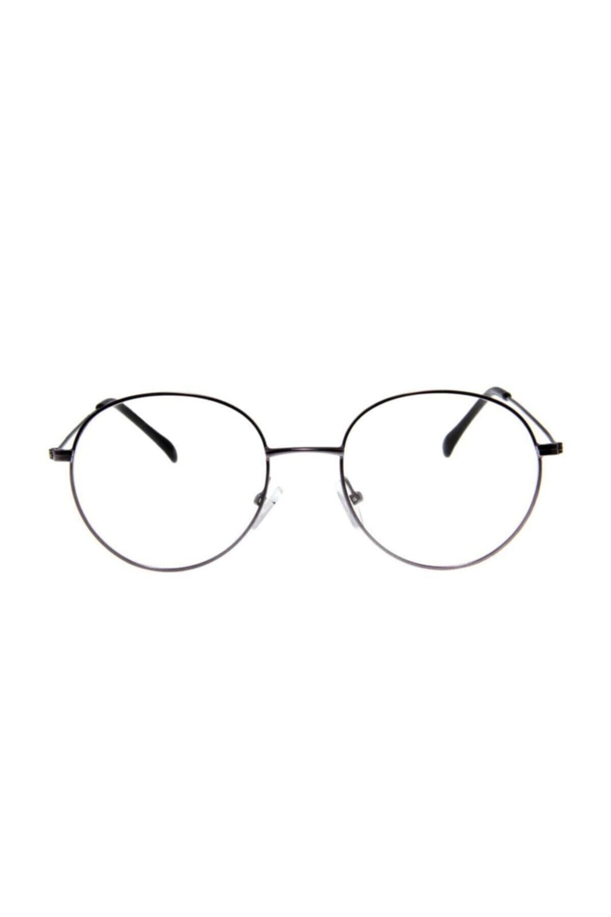 Unisex Gri Çerçeveli Oval Metal Numarasız Mavi Işık Gözlük
