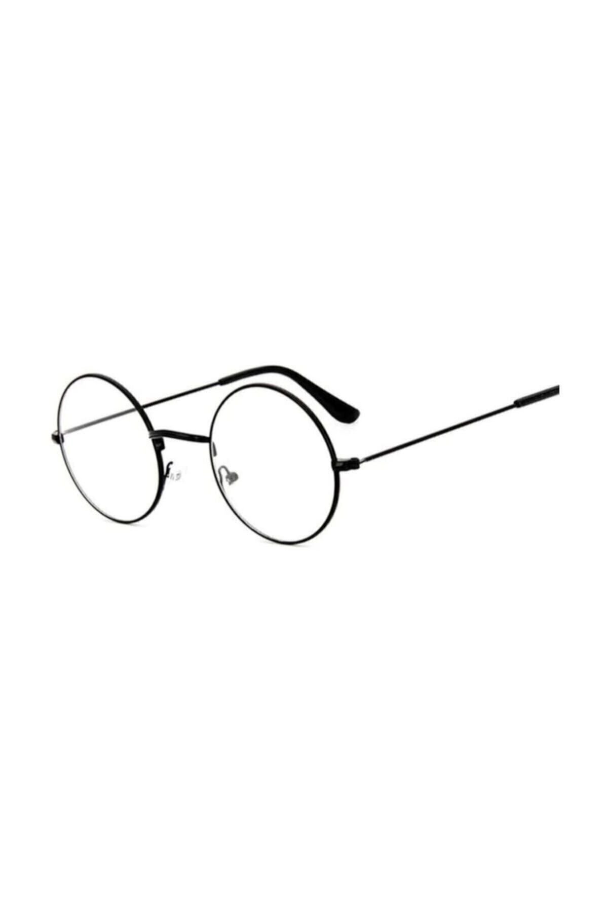 Şeffaf Camlı Retro Yuvarlak Harry Potter Siyah Gözlük Pra-1215832-6570