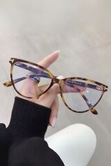Leopar Cat Eye Çerçeve Popüler Şeffaf Ekran Gözlüğü