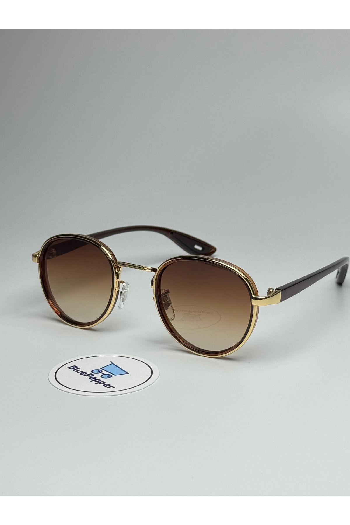 RAYVEN KAHVE GÜNEŞ GÖZLÜĞÜ Yuvarlak Gold Çerçeve 55-18-140 ekartman