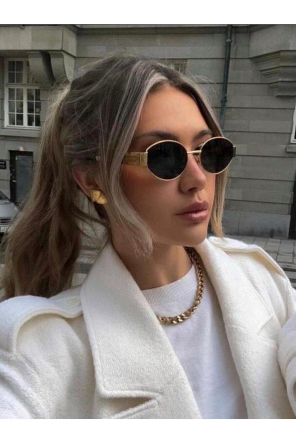 Celıme Siyah Güneş Gözlüğü Oval Çerçeve Siyah Cam Renkli 55-19-140