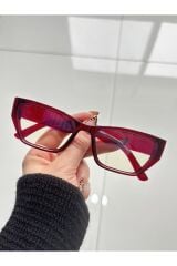 Pradix Bordo Mavi Işık Filtreli Ekran Gözlüğü Cateye Unisex Optik Uyumlu Camları Değişebilir