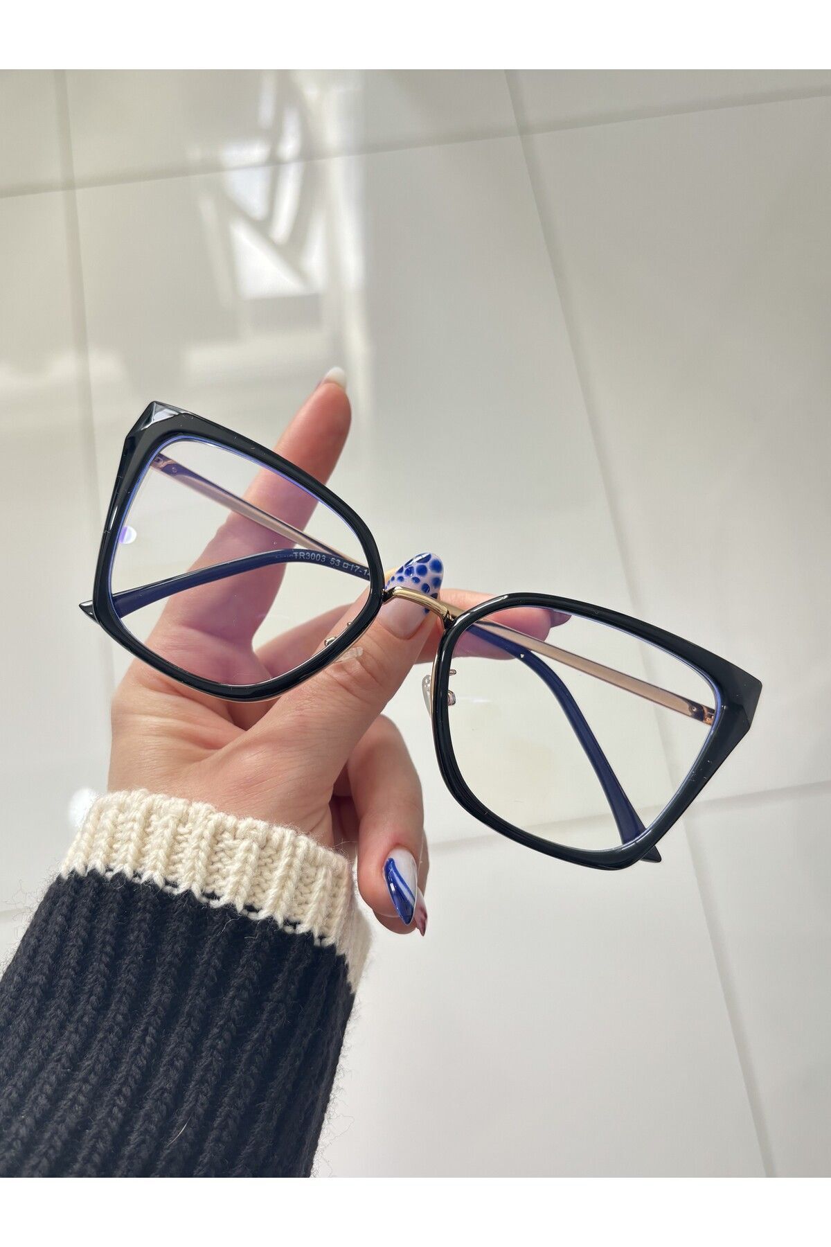 Castel Siyah Cateye Mavi Işık Filtreli Gözlük BlueBlock Kedi Gözü, Optik Uyumlu Camları Değişebilir