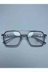 Vitrum Füme Köşeli Unisex Şeffaf Camlı Mavi Işık Korumalı Gözlük Optik Uyumlu Camları Değişebilir