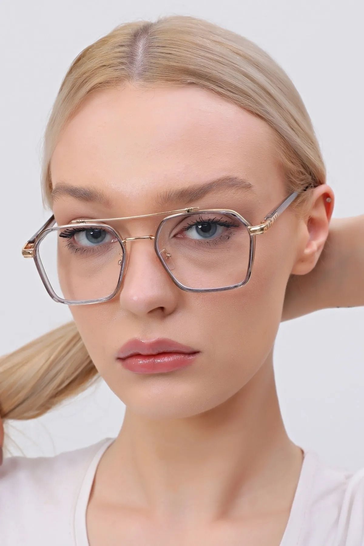 Vitrum Füme Köşeli Unisex Şeffaf Camlı Mavi Işık Korumalı Gözlük Optik Uyumlu Camları Değişebilir