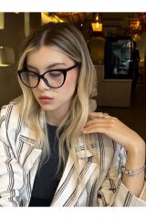 Sydyney Siyah Cateye Mavi Işık Filtreli Gözlük BlueBlock Kedi Gözü, Optik Uyumlu Camları Değişebilir