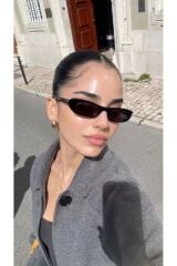 Retro Siyah Güneş Gözlüğü, Oval, Siyah Cam Renkli