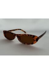Retro Leopar Güneş Gözlüğü, Oval, Kahve Cam Renkli