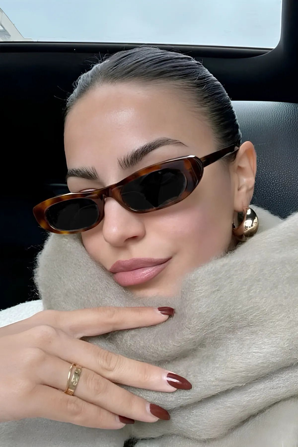 Retro Leopar Güneş Gözlüğü, Oval, Kahve Cam Renkli