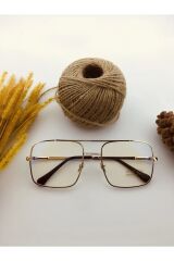 Kare Gold Şeffaf  Mavi Işık Korumalı Gözlük