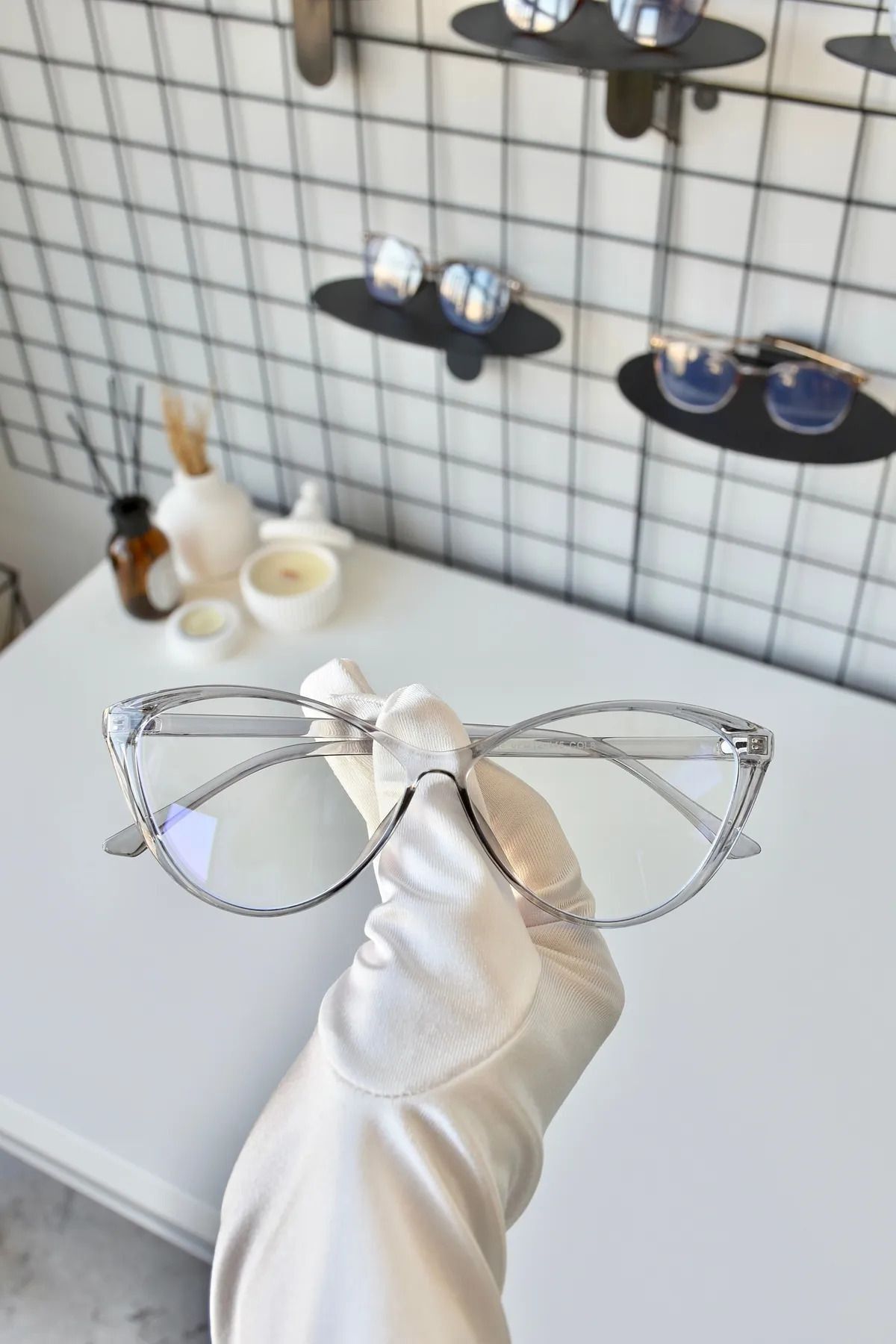 Füme Cat Eye Kemik Şeffaf Kadın Erkek Unisex Mavi Işık Korumalı Ekran Gözlüğü Gözlük