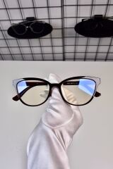 Kahverengi Cat Eye Kemik Şeffaf Kadın Erkek Unisex Mavi Işık Korumalı Ekran Gözlüğü Gözlük