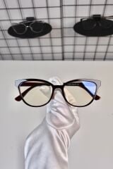 Kahverengi Cat Eye Kemik Şeffaf Kadın Erkek Unisex Mavi Işık Korumalı Ekran Gözlüğü Gözlük