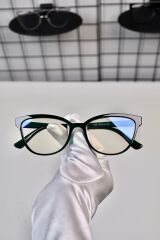 Yeşil Haki Cat Eye Kemik Şeffaf Kadın Erkek Unisex Mavi Işık Korumalı Ekran Gözlüğü Gözlük