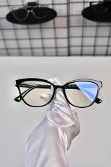 Yeşil Haki Cat Eye Kemik Şeffaf Kadın Erkek Unisex Mavi Işık Korumalı Ekran Gözlüğü Gözlük