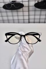 Siyah Cat Eye Kemik Şeffaf Kadın Erkek Unisex Mavi Işık Korumalı Ekran Gözlüğü Gözlük