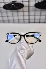 Siyah Cat Eye Kemik Şeffaf Kadın Erkek Unisex Mavi Işık Korumalı Ekran Gözlüğü Gözlük
