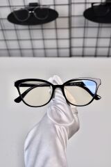Siyah Cat Eye Kemik Şeffaf Kadın Erkek Unisex Mavi Işık Korumalı Ekran Gözlüğü Gözlük