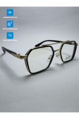 Vitrum Model Siyah Gold Köşeli Şeffaf Camlı Mavi Işık Korumalı Gözlük