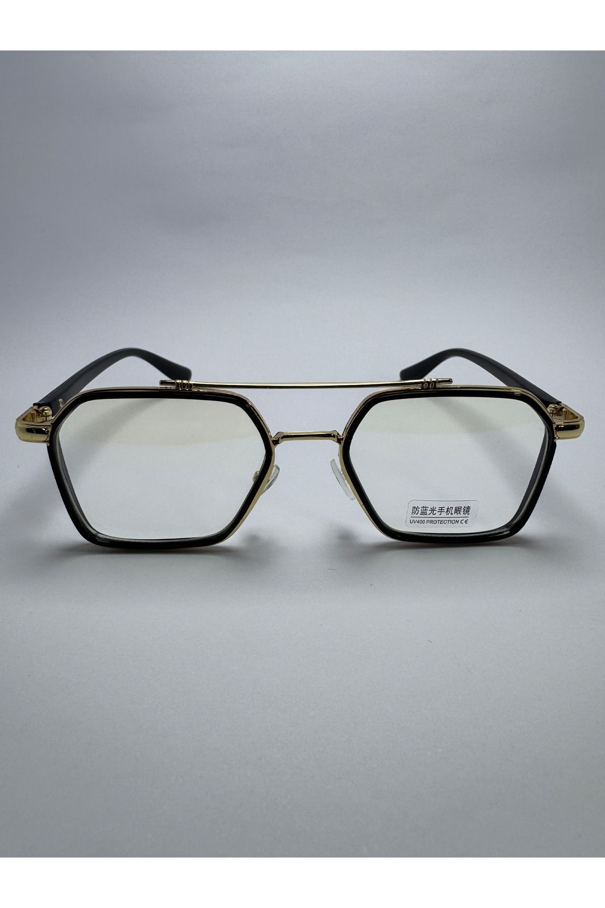 Vitrum Model Siyah Gold Köşeli Şeffaf Camlı Mavi Işık Korumalı Gözlük