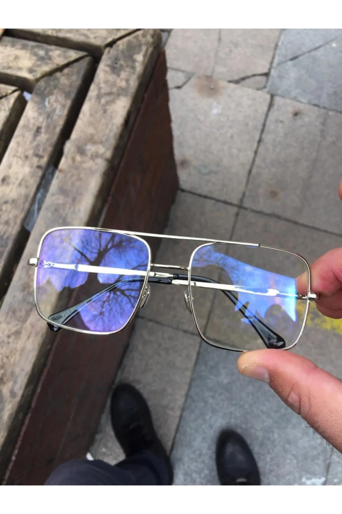 Reynmen Model Gümüş Renk Mavi Işık Filtreli Pilot Gözlük, Optik Uyumlu Camları Değişebilir