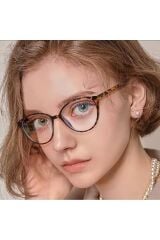 UV400 Korumalı Leopar Kemik Cat Eye Unisex Kadın Şeffaf Mavi Işık Korumalı Blue Block Gözlük