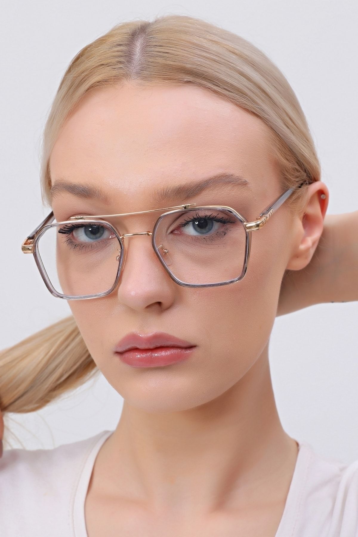 - Dikdörtgen Gold Çerçeve Mavi Işık Koruyucu Gözlük - Blue Block