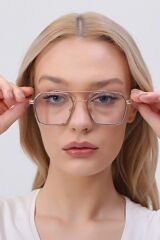 - Dikdörtgen Gold Çerçeve Mavi Işık Koruyucu Gözlük - Blue Block